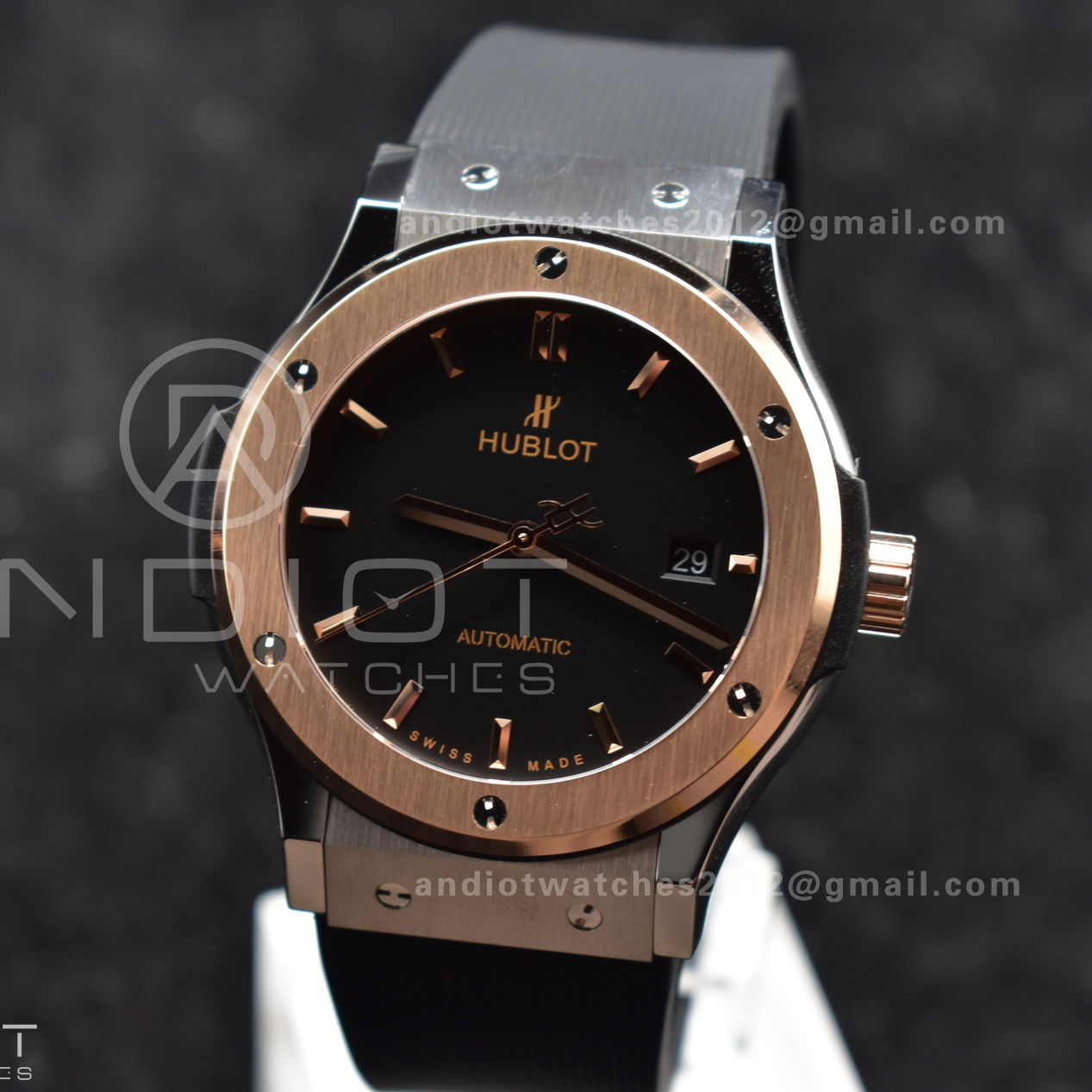 Classic Fusion 45mm RG HBF 1:1 Best Edition Black Dial on Black Gummy Strap A2892